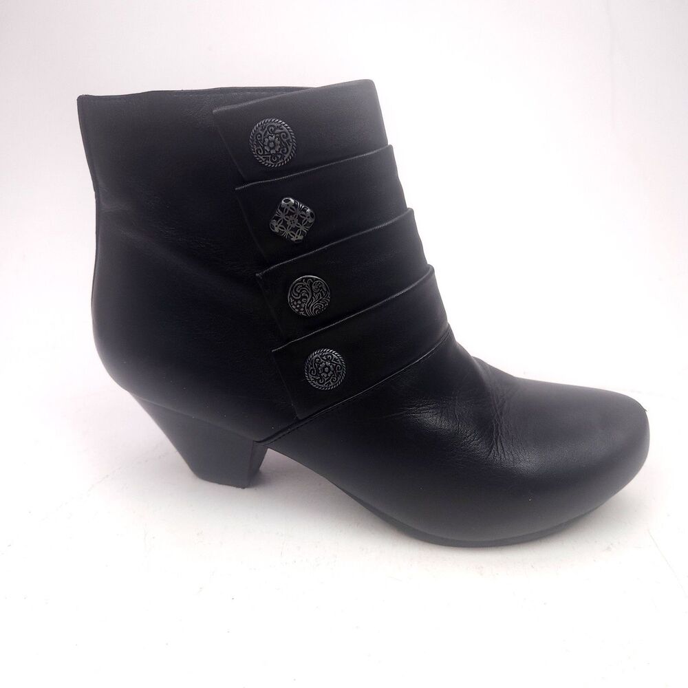 Dansko Baker Black Leather Ankle Booties Boots Buttons Women's 37 US 6.5-7